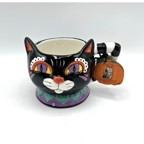 Blue Sky Clayworks Retro Halloween Black Cat Ceramic Mug Heather Goldminc *READ - Picture 8 of 8